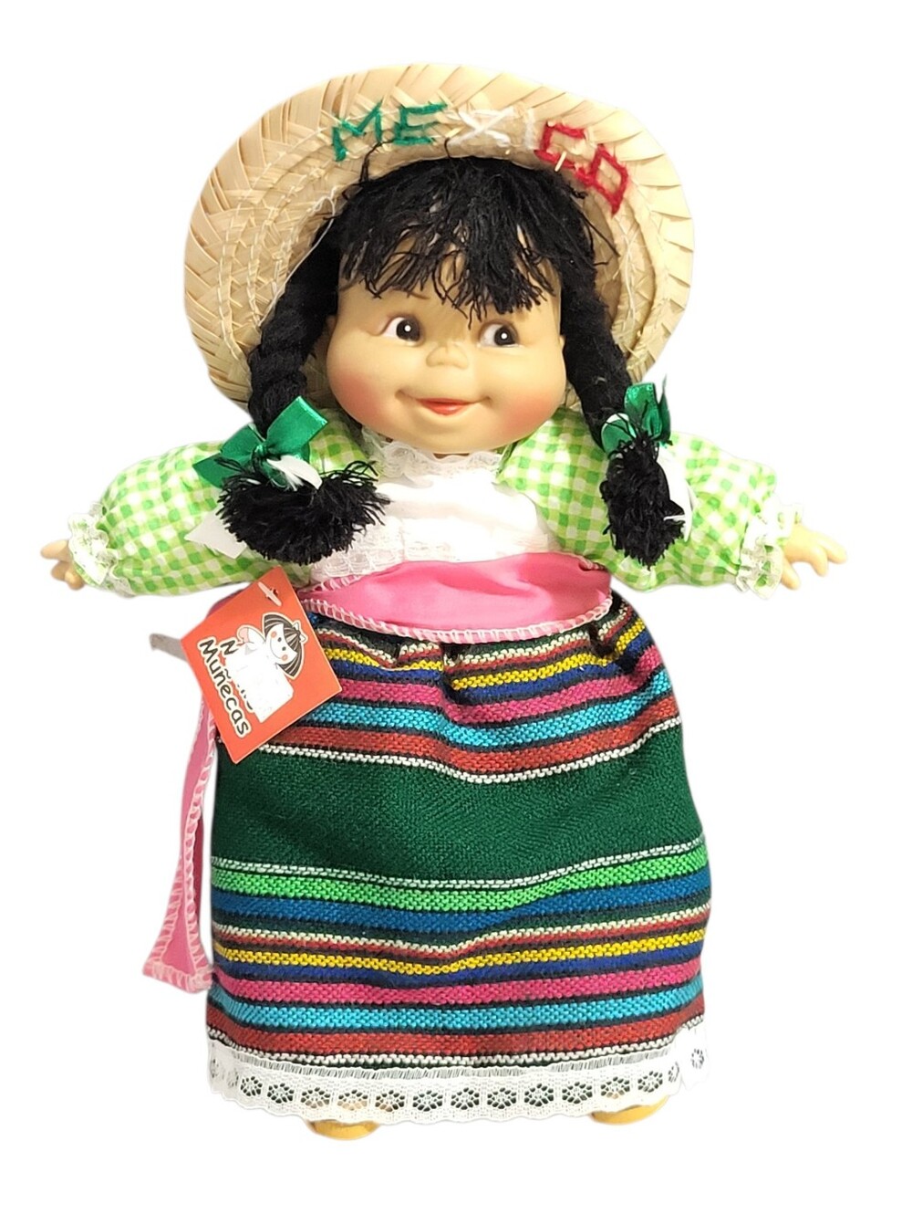 Vintage Munecas Mexicanas Girl Doll Mexican Souvenir Folk Art Sombrero 10" NWT